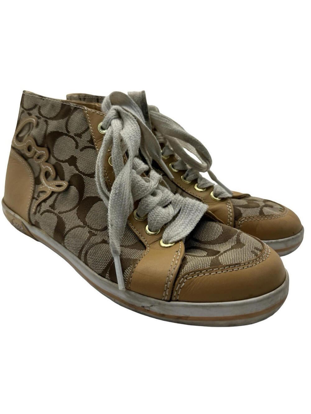 Coach Brendi Signature High Top Lace-Up Sneakers Brown Size 8 B US